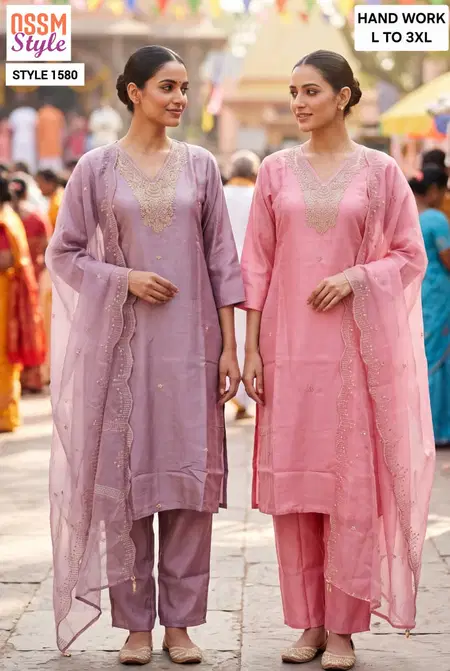 1580 By Ossm Style Viscos Roman Glass Kurtis Set Size Combo 